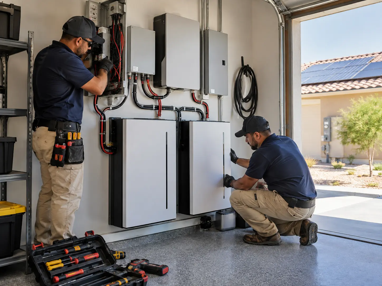 Home battery storage unit installed alongside solar equipment in Laredo, Texas